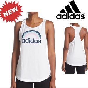 🆕 Adidas Rainbow Logo Racerback white medium Tank Top (86)